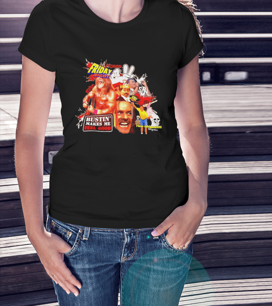 Friday Night Spook Man Bustin' Makes Me Feel Good Skeleton Lovers Retro Stars T-Shirt