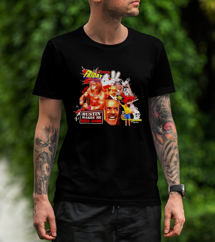 Friday Night Spook Man Bustin' Makes Me Feel Good Skeleton Lovers Retro Stars T-Shirt