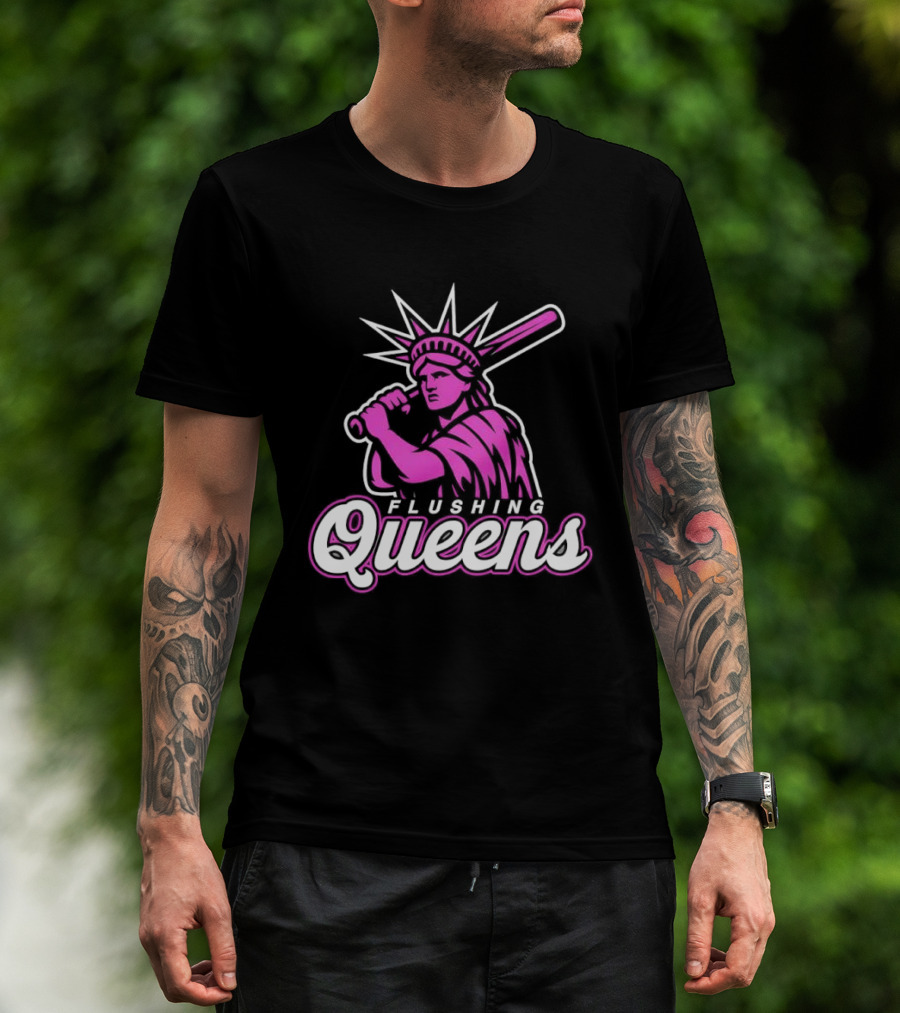 Flushing Queens Statue Of Liberty Baseball Bat Icon Mets T-Shirt