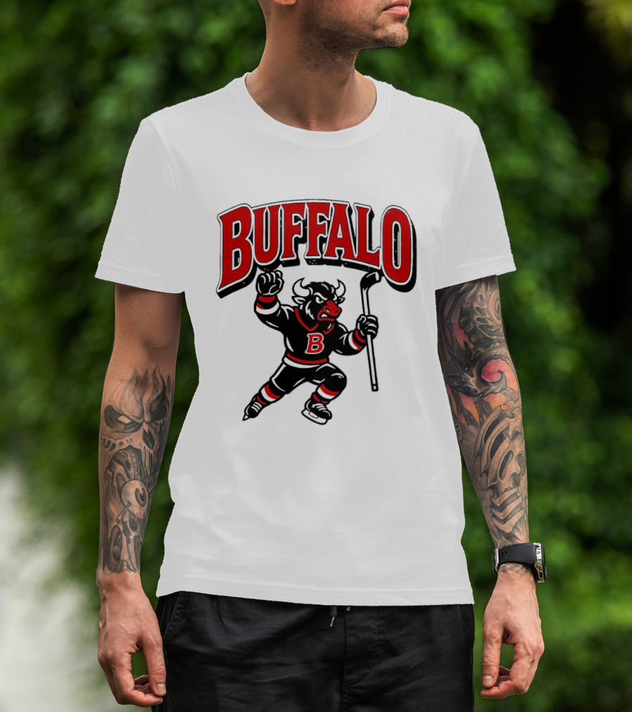Buffalo Sabres Hockey Bull Holding Stick Retro Sports Team T-Shirt