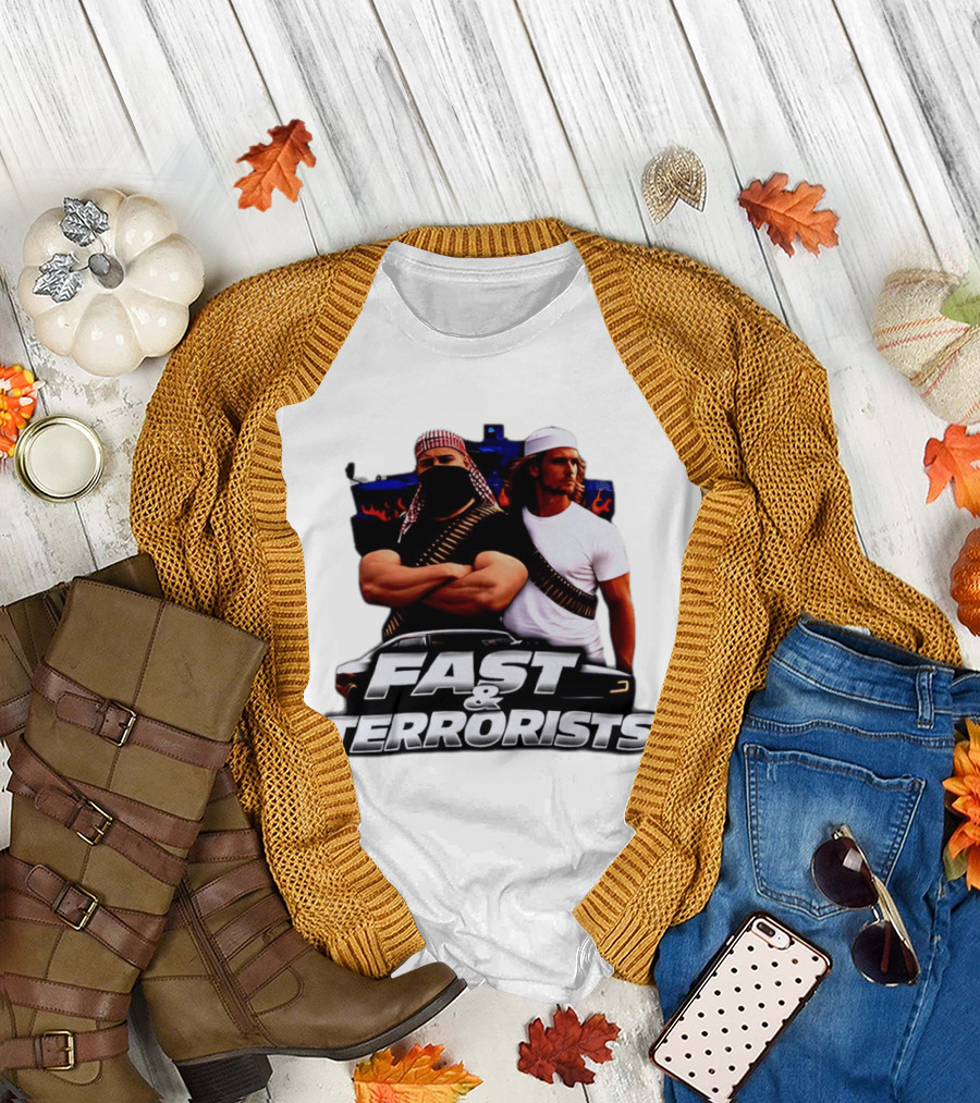 Fast & Terrorists Movie Parody with Muscle Cars and Bandolier T-Shirt