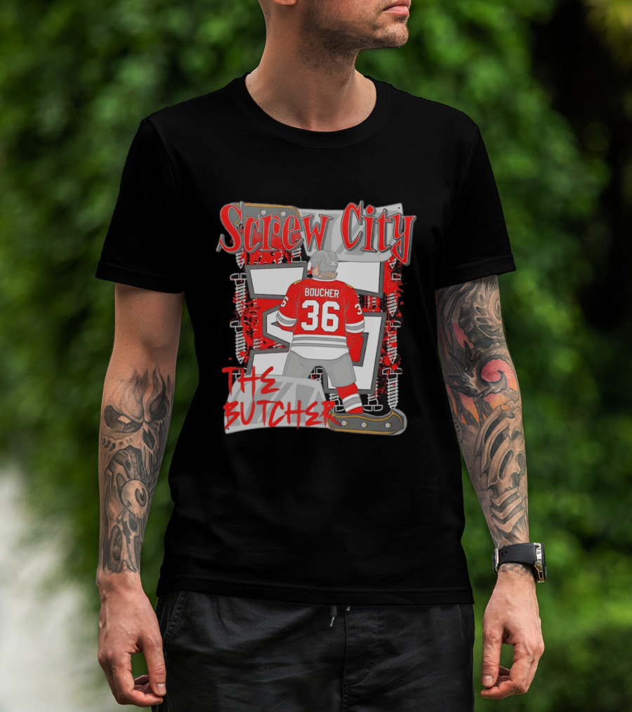 Screw City Boucher 36 The Butcher Rockford IceHogs Hockey T-Shirt