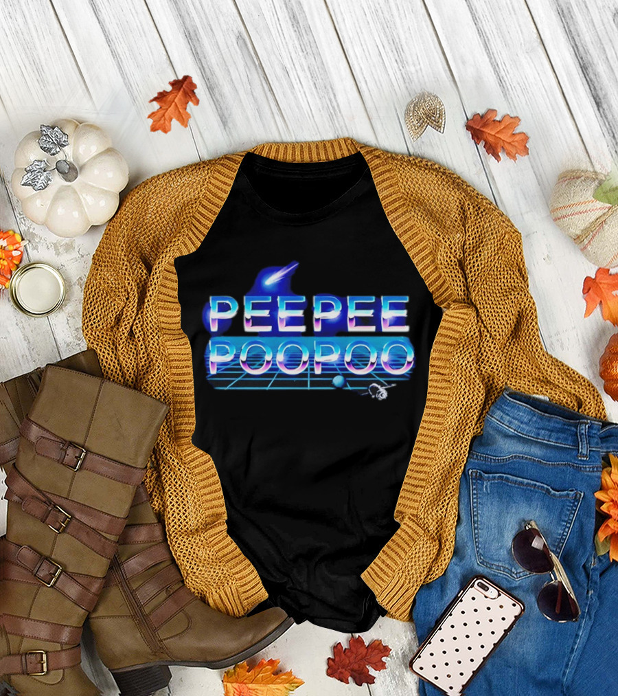 Peepee Poopoo Retro Space Neon Grid Bird Rocket T-Shirt