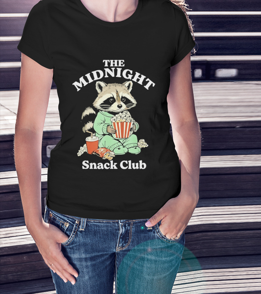 The Midnight Snack Club Raccoon Eating Butter Popcorn Pajamas T-Shirt