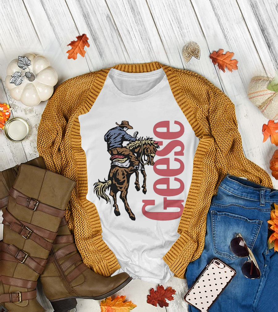 Geese Cowboy Riding Cartoon Adventure T-Shirt