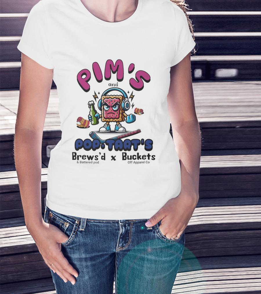 Pim's And Pop Tart's Brews'd And Battered Pod X Buckets Off Co Fun Cartoon T-Shirt