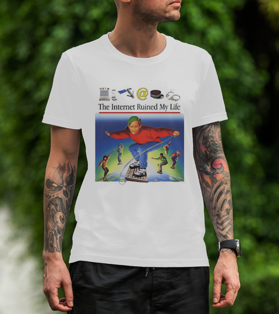 The Internet Ruined My Life 90s Kids On Keyboard Skateboard Adventure T-Shirt