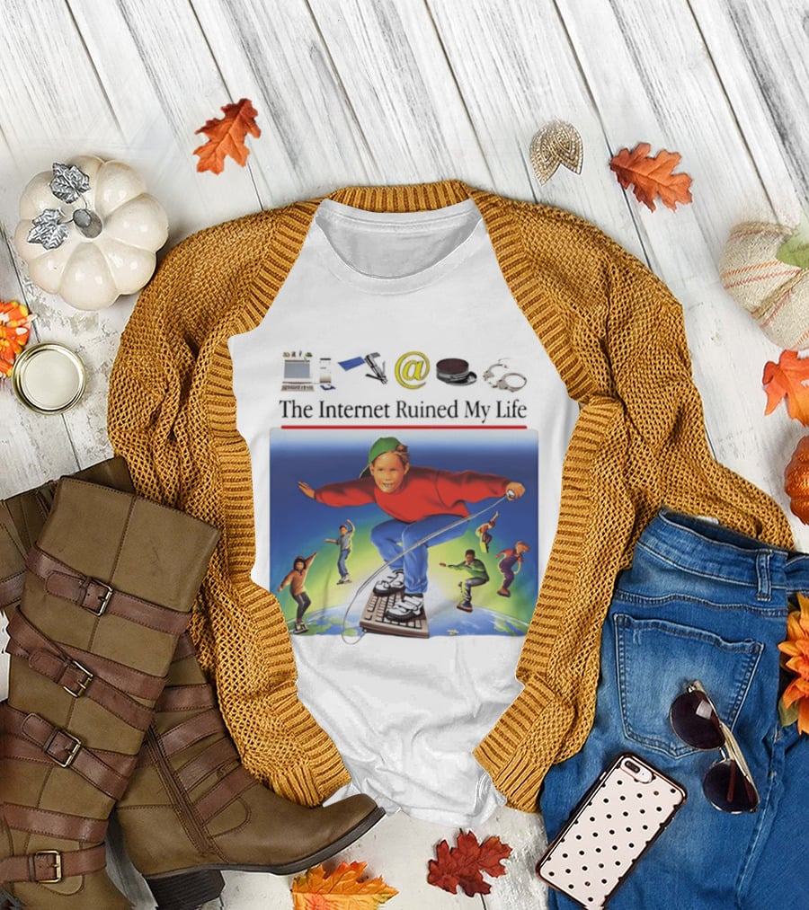 The Internet Ruined My Life 90s Kids on Keyboard Skateboard Adventure T-Shirt