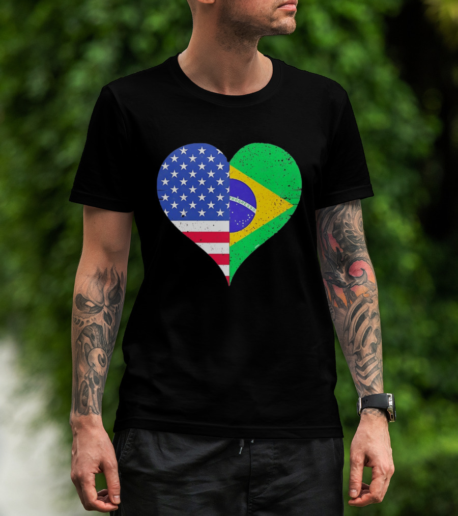 Brazilian And American Heart Flags Unity T-Shirt