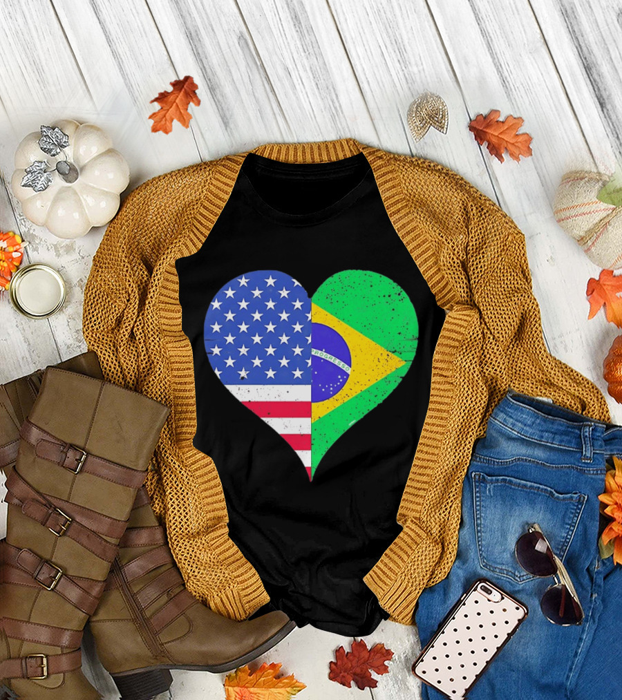 Brazilian and American Heart Flags Unity T-Shirt