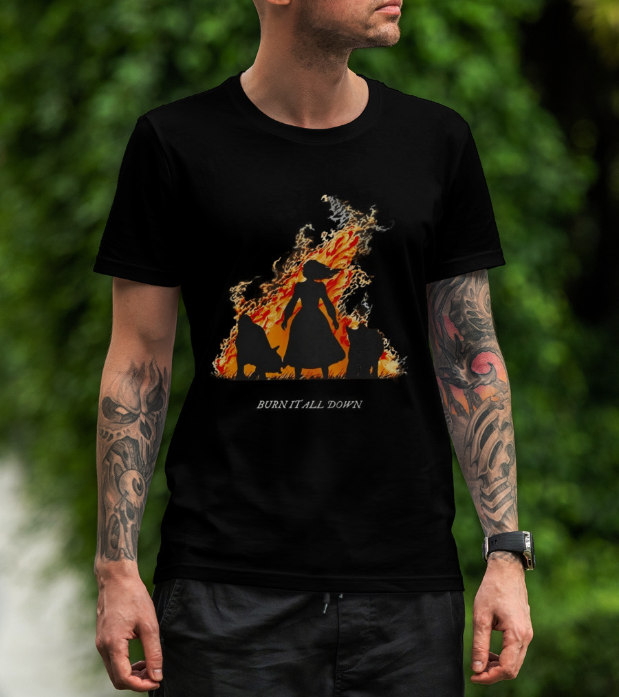 Burn It All Down Matriarchy Flames Woman Wolves T-Shirt