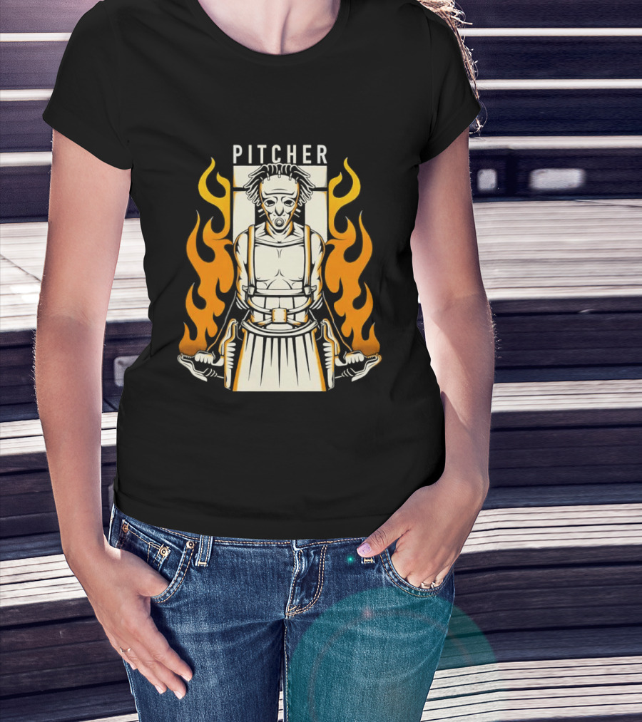 Pitcher Zombie Flames Baseball Undead T-Shirt