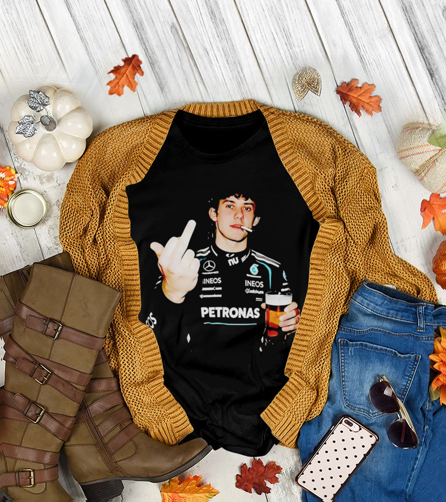 Kimi Antonelli F1 Petronas Mercedes Smoking Beer Middle Finger T-Shirt