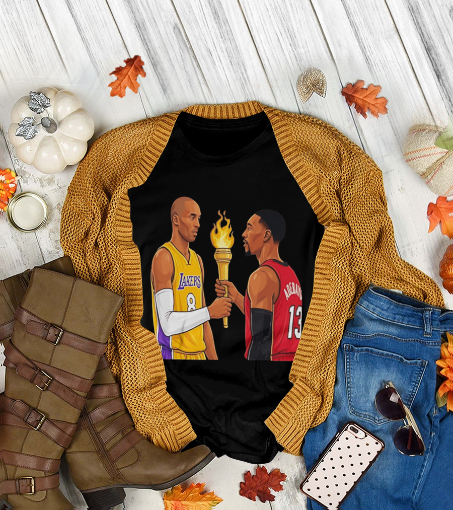 Kobe Lakers Number 8 Passing Torch to Adebayo Number 13 Basketball Moment T-Shirt