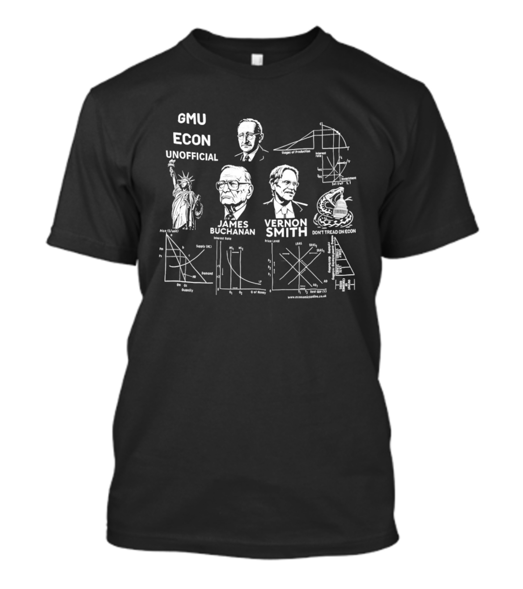 GMU Econ Unofficial James Buchanan Vernon Smith Liberty Diagrams Gadsden Snake T-Shirt