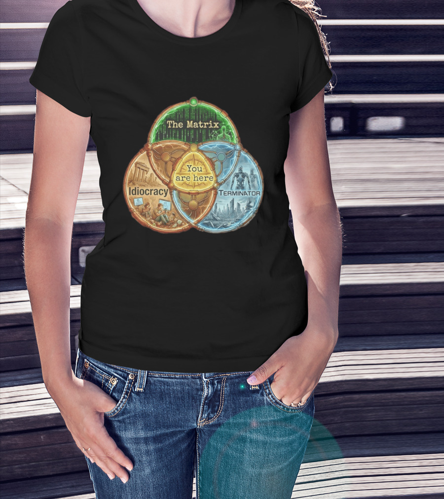 The Matrix Idiocracy Terminator You Are Here Fusion Of Iconic Sci Fi Dystopias T-Shirt