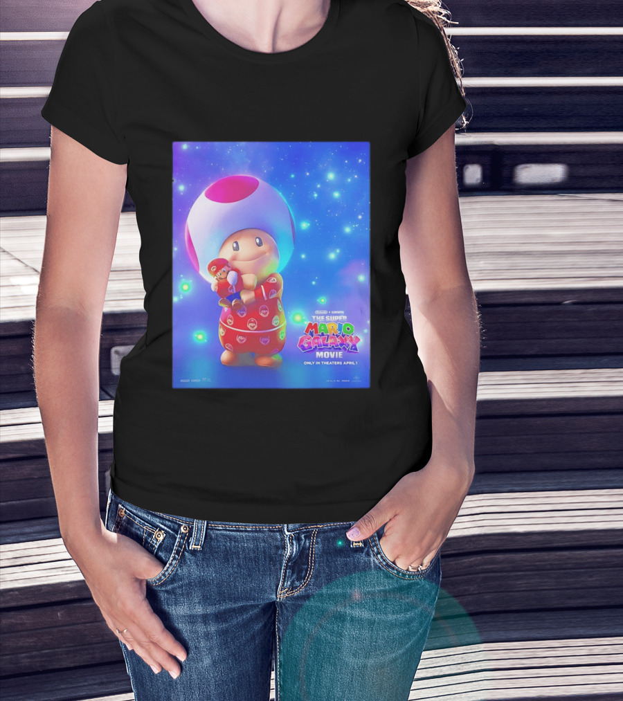 The Super Mario Galaxy Movie Toad Hugging Mario Pajamas Only In Theaters April 1 T-Shirt
