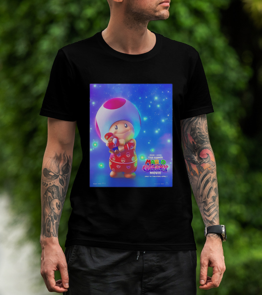 The Super Mario Galaxy Movie Toad Hugging Mario Pajamas Only In Theaters April 1 T-Shirt