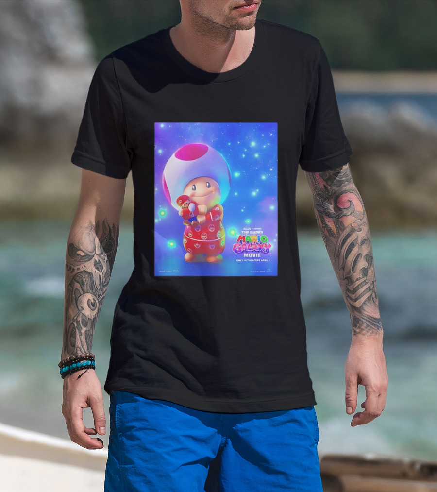 The Super Mario Galaxy Movie Toad Hugging Mario Pajamas Only In Theaters April 1 T-Shirt