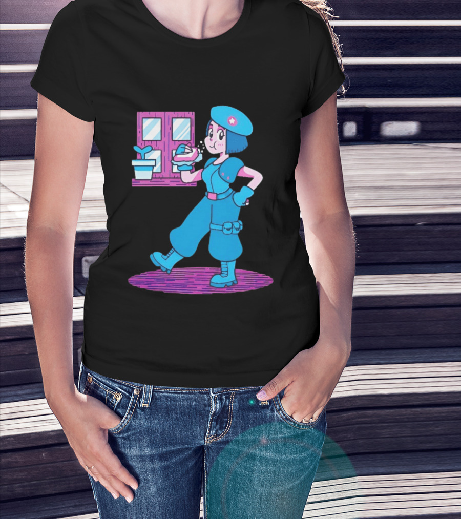Cartoon Zombie Fighter Holding Plant And Spray T-Shirt