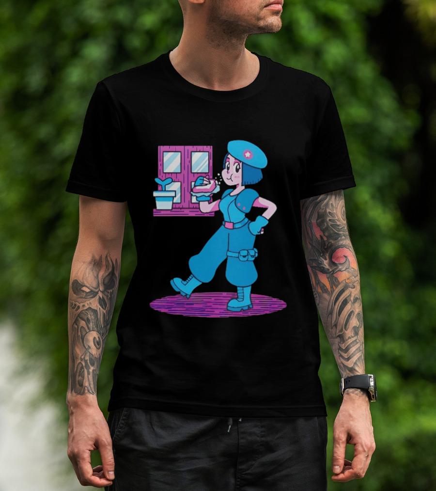 Cartoon Zombie Fighter Holding Plant And Spray T-Shirt