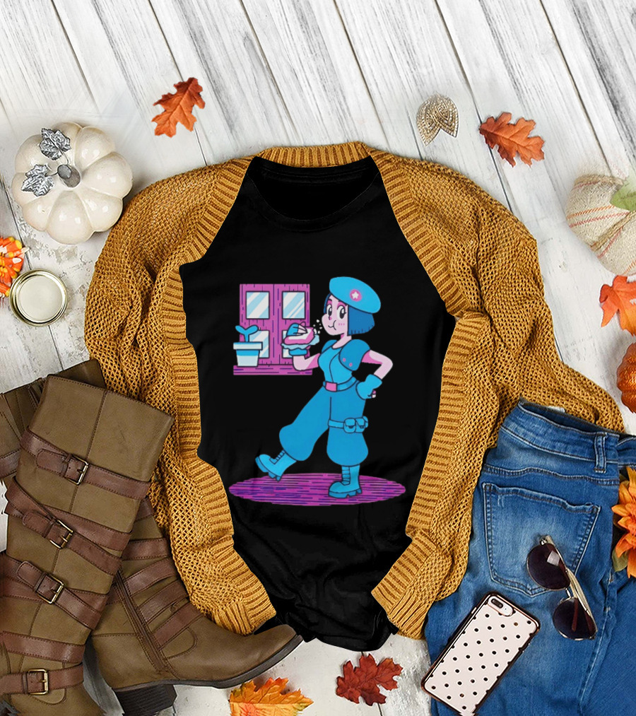 Cartoon Zombie Fighter Holding Plant and Spray T-Shirt