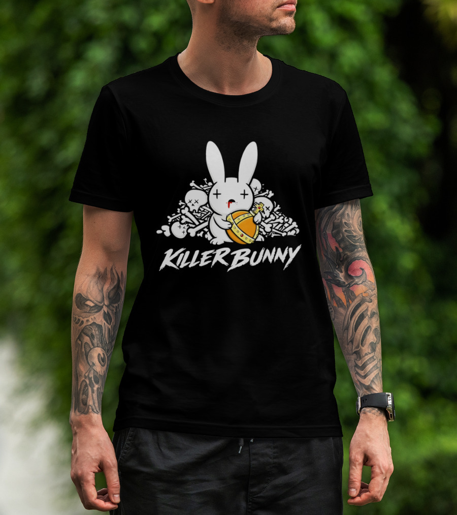 Killer Bunny Cuddly Rabbit With Sword Amidst Bones T-Shirt
