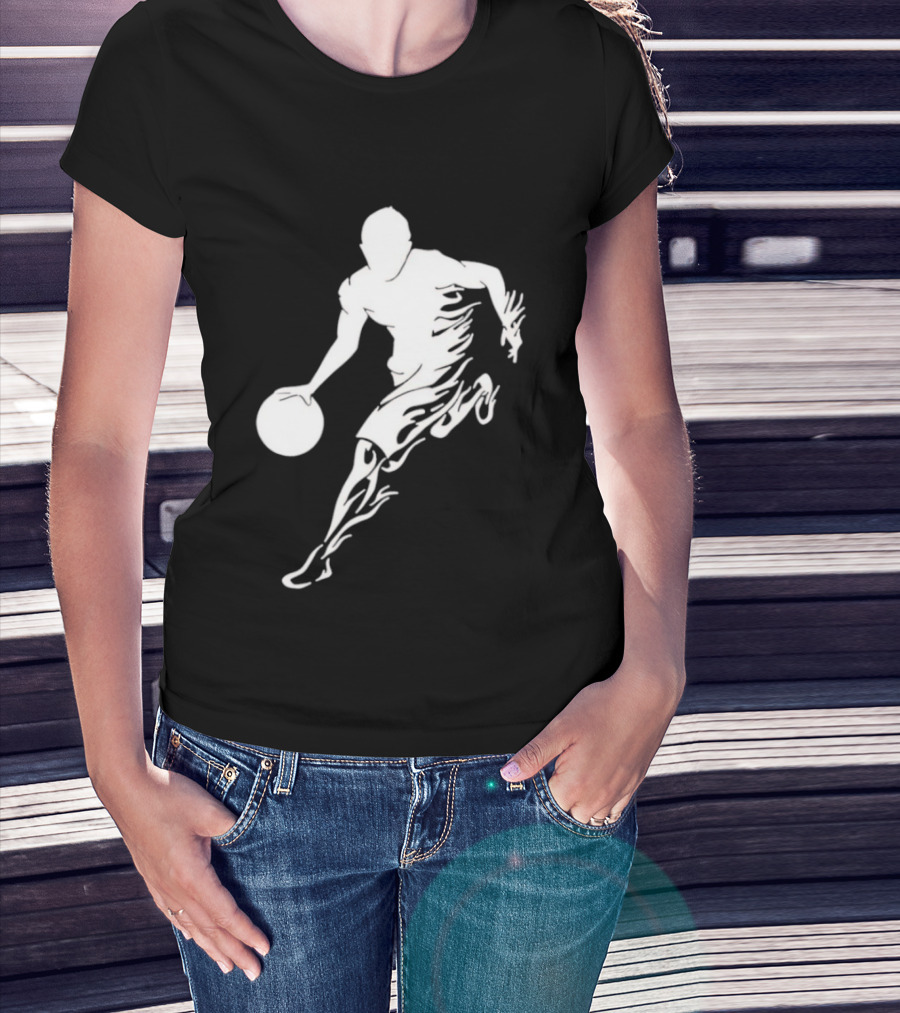 Basketball Player Dribbling With White Flame Motion T-Shirt