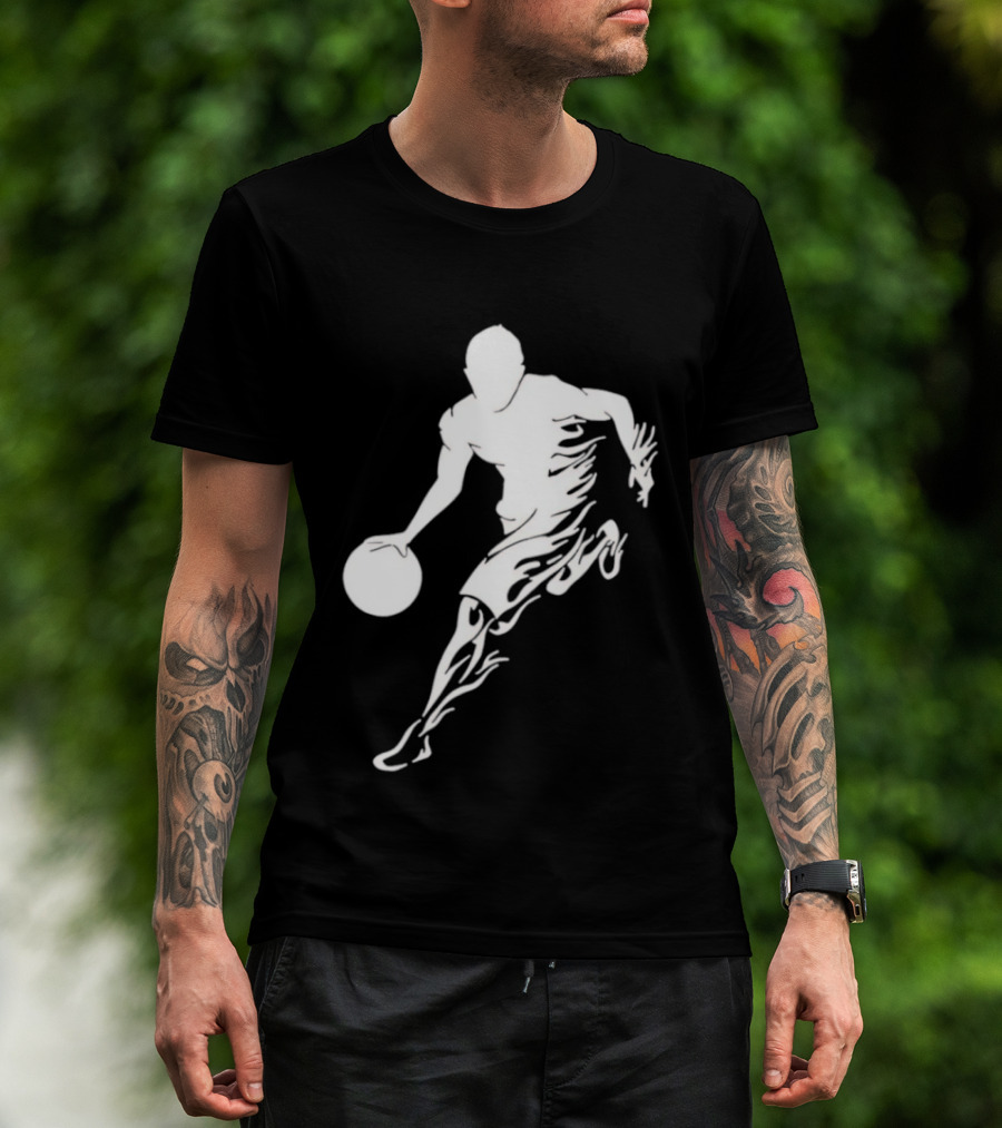 Basketball Player Dribbling With White Flame Motion T-Shirt