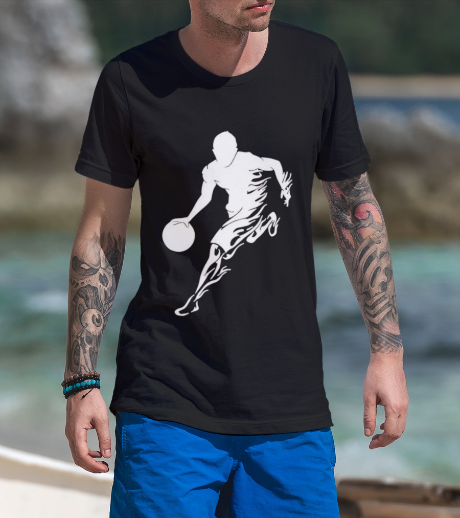 Basketball Player Dribbling With White Flame Motion T-Shirt