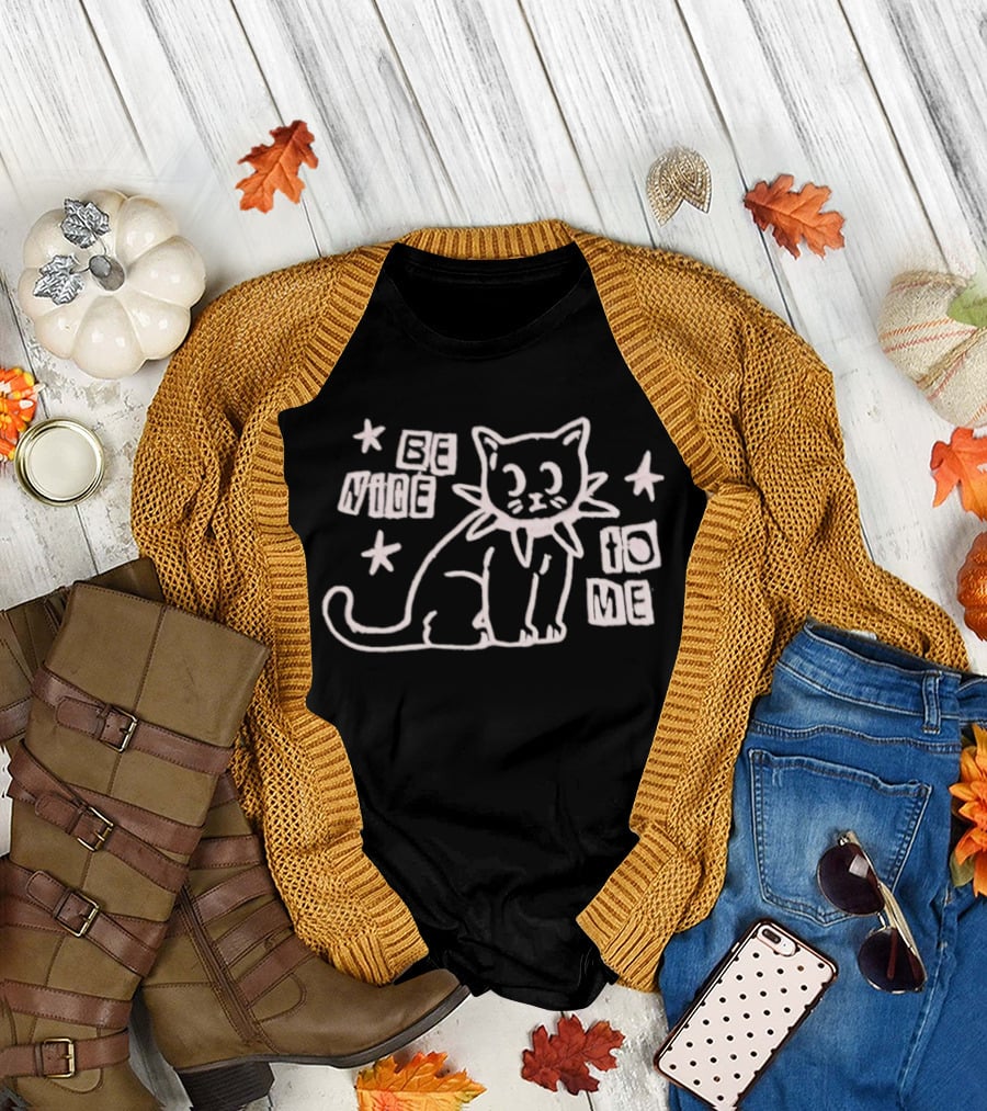 Be Nice To Me Cat Drawing With Stars T-Shirt