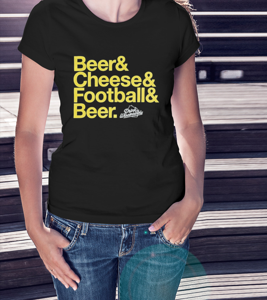 Beer Cheese Football Beer Drink Wisconsibly Packers Fans Game Day T-Shirt