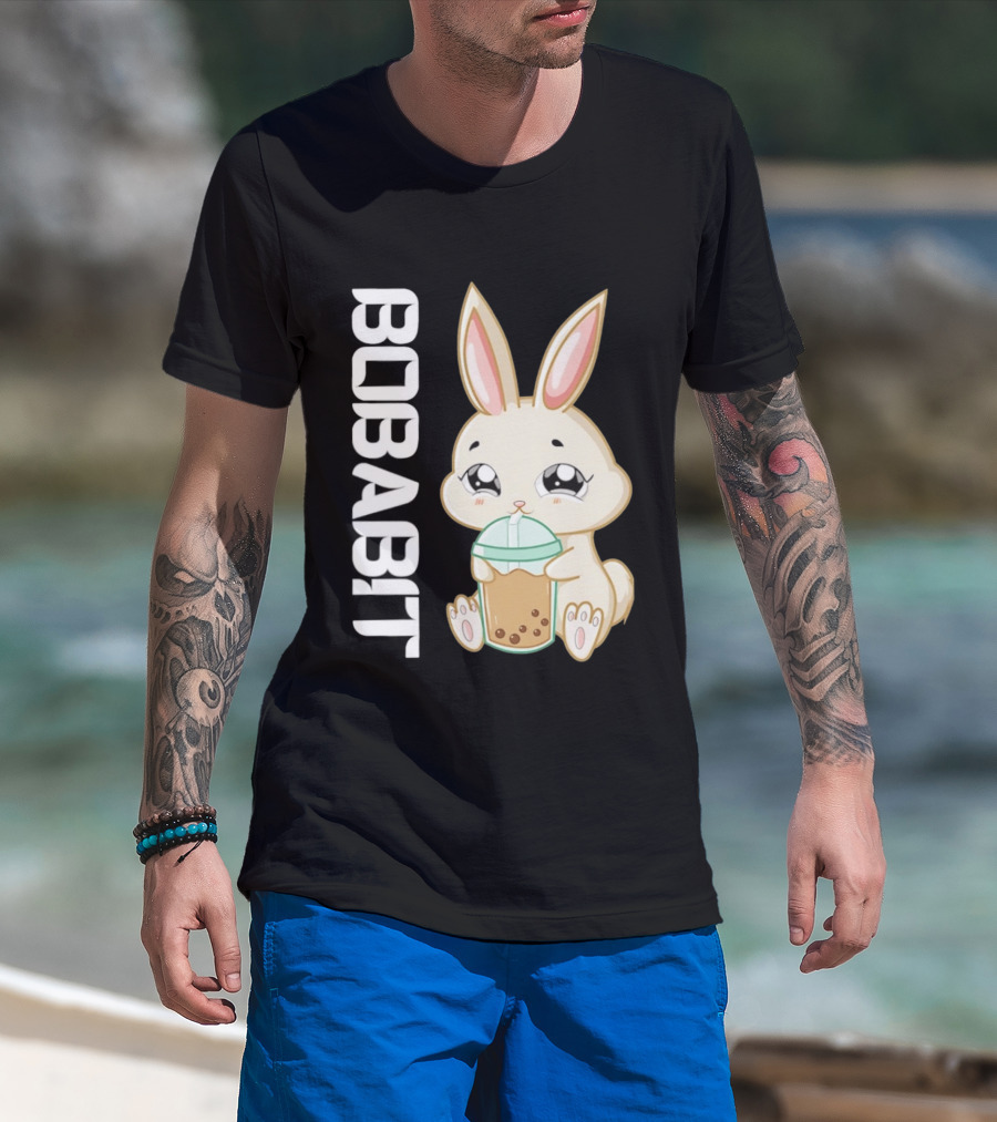 Bobabbit Cute Bunny Drinking Boba Tea T-Shirt