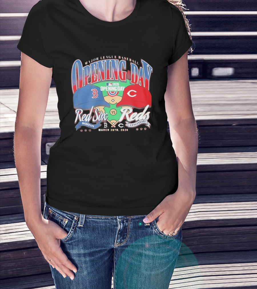 2026 Major League Baseball Opening Day Boston Red Sox Vs Cincinnati Reds March 30th T-Shirt