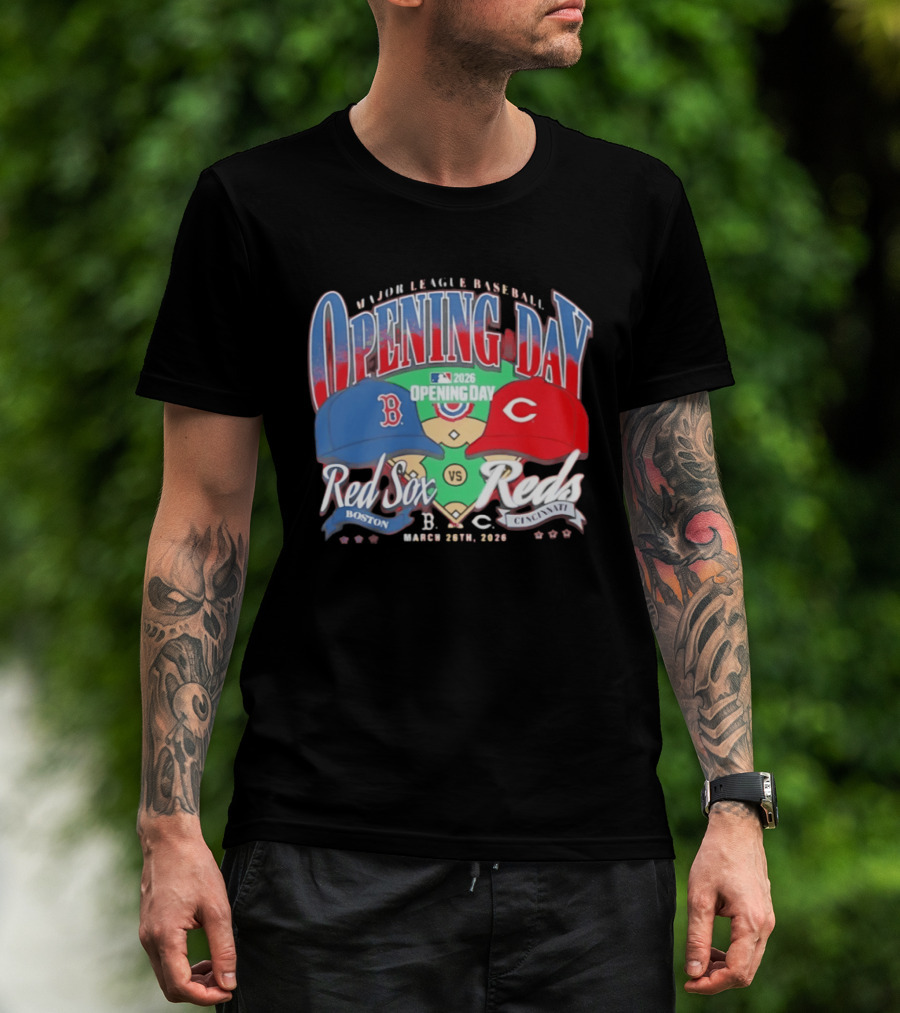 2026 Major League Baseball Opening Day Boston Red Sox Vs Cincinnati Reds March 30th T-Shirt