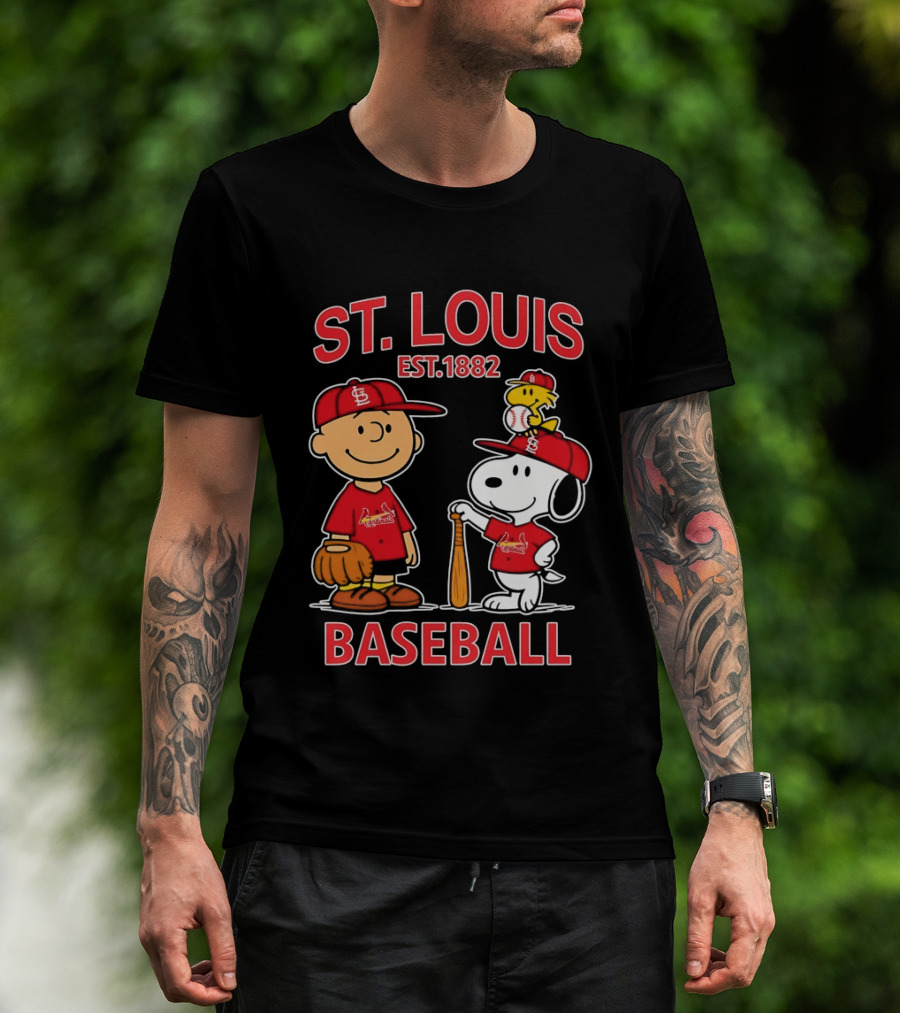 Charlie Brown Snoopy Woodstock St Louis Cardinals Baseball Est 1882 T-Shirt
