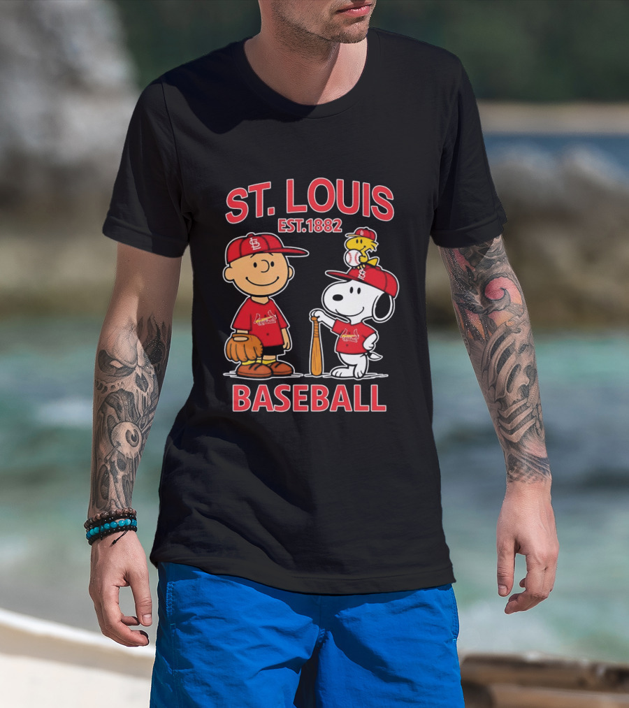 Charlie Brown Snoopy Woodstock St Louis Cardinals Baseball Est 1882 T-Shirt