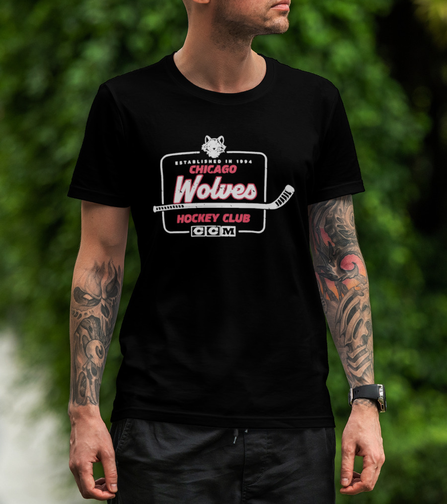 Chicago Wolves Established 1994 Hockey Club Retro Logo With Wolf And Hockey Stick T-Shirt