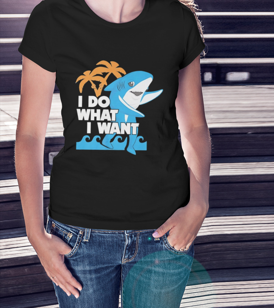 I Do What I Want Shark Palm Tree Sea Waves T-Shirt