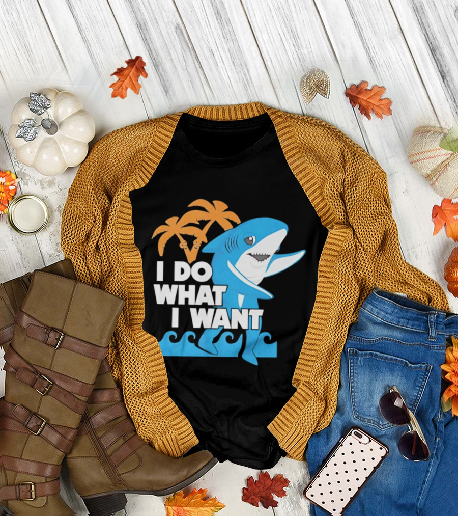 I Do What I Want Shark Palm Tree Sea Waves T-Shirt