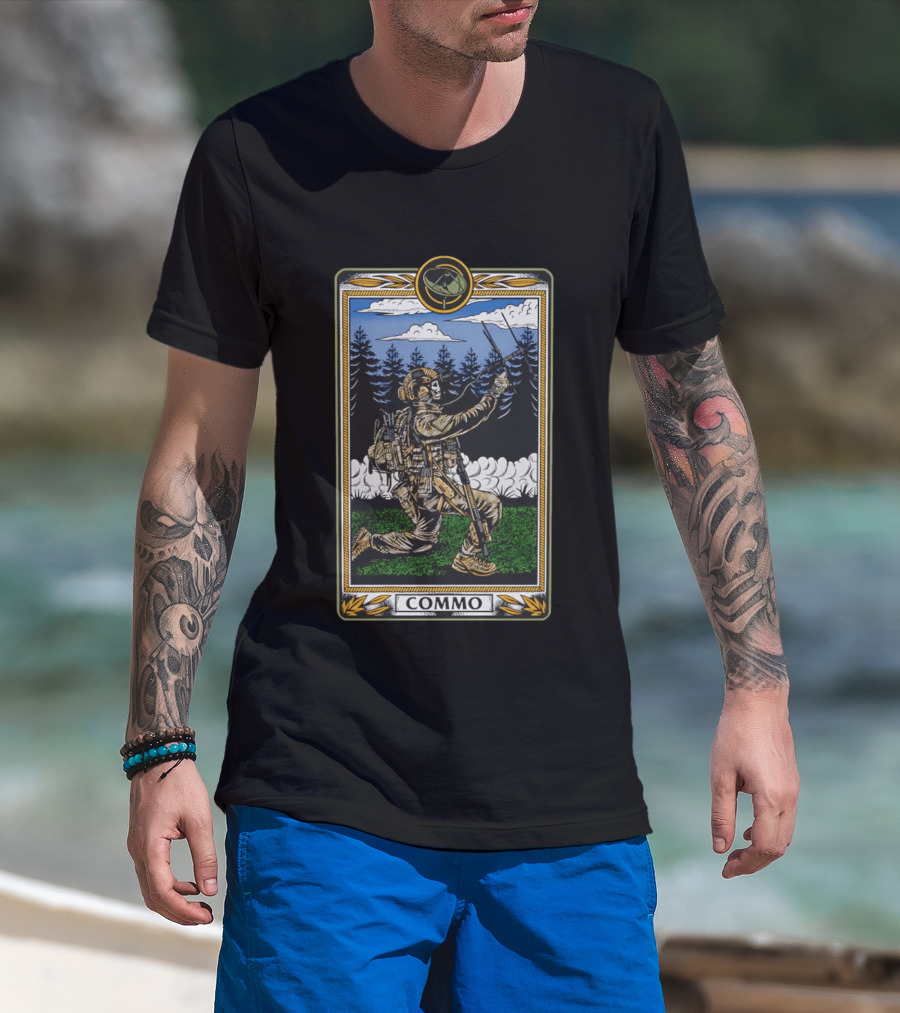 Commo Skeleton Soldiers Tactical Card Kneeling Soldier Forest Radio Communication T-Shirt