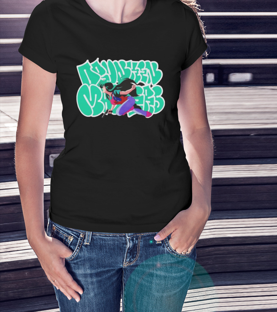 Drunken Masters Anime Girl Green Graffiti Gun Action T-Shirt