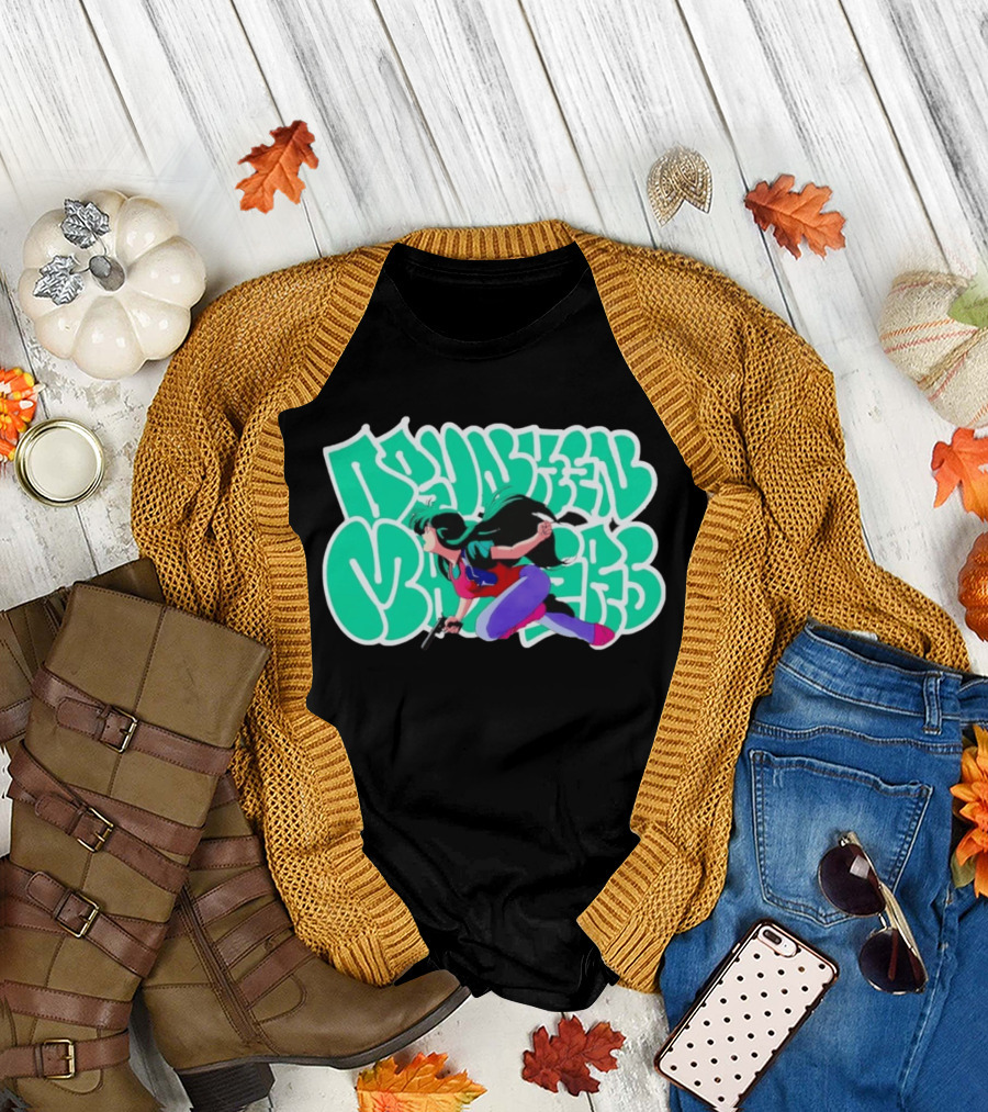 Drunken Masters Anime Girl Green Graffiti Gun Action T-Shirt