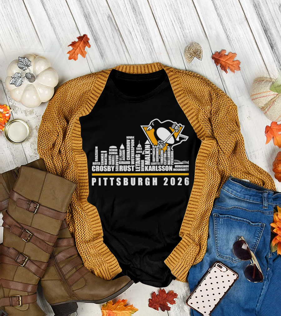 Pittsburgh Penguins Crosby Malkin Letang Karlsson Skyline 2026 T-Shirt