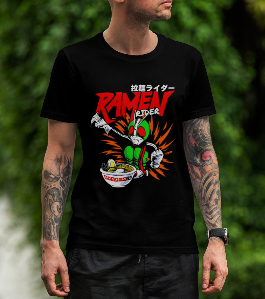 Ramen Rider Japanese Text Meme Funny Bowl Explosion T-Shirt