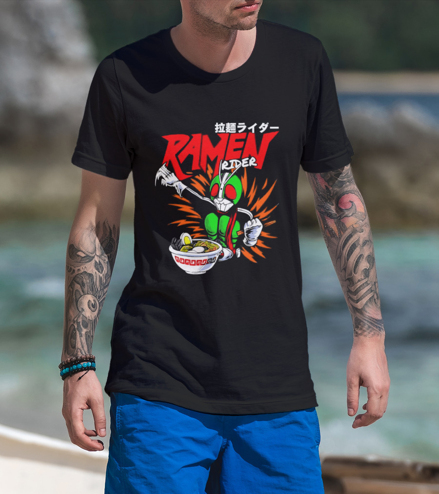 Ramen Rider Japanese Text Meme Funny Bowl Explosion T-Shirt