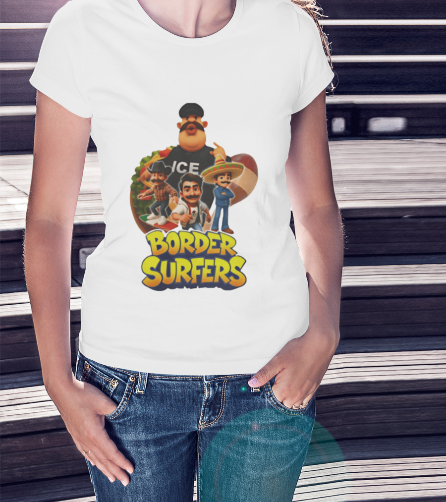 Border Surfers ICE Cartoon Characters Mexican Hat T-Shirt
