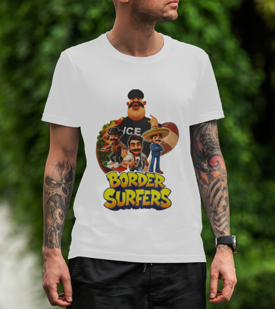 Border Surfers ICE Cartoon Characters Mexican Hat T-Shirt