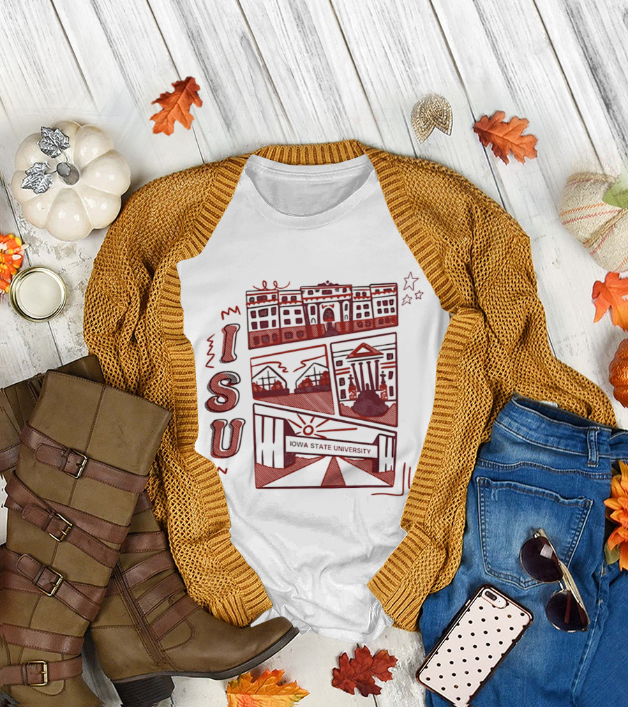 Iowa State University ISU Campus Landmarks Comic Paint T-Shirt