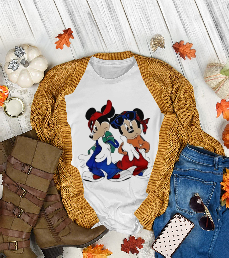 Mickey Minnie Mouse Hip Hop Style Outfits Vintage Look T-Shirt